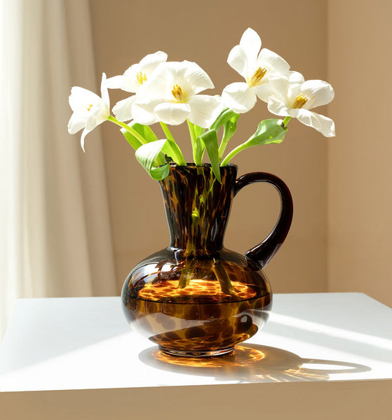 Mid Century Glass Vases, Centerpiece Contemporary Vases on Table, Handmade Modern Vases for Bedroom, Decorative Glass Vase, Modern Glass Vase for Flowers-Paintingforhome