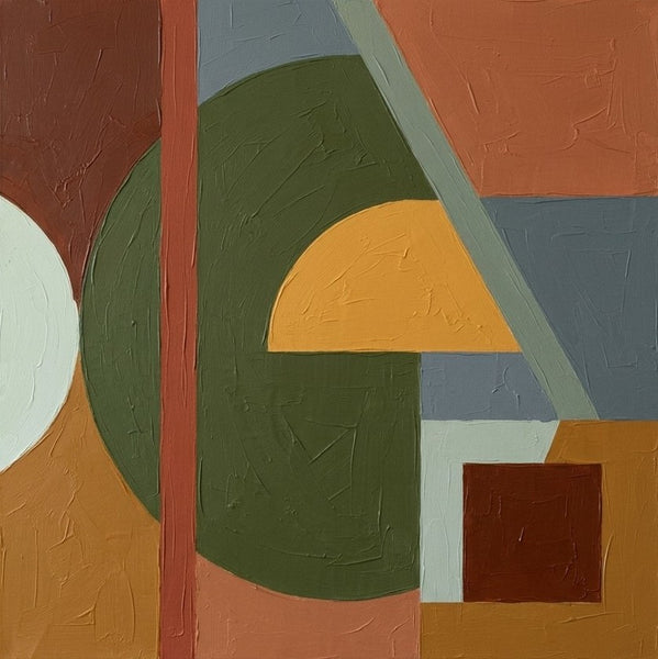 Modern Contemporary Artwork, Green, Ochre Yellow, Terracotta Colors, Geometric Pattern Original Paintings for Modernism Decor