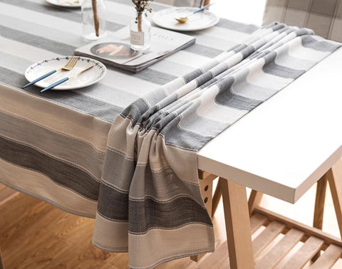 Rectangular Table Covers for Coffee Table, Modern Table Cloths for Dining Room, Gray Stripe Rectangular Tablecloth for Oval Table, Cotton and Linen Tablecloths-Paintingforhome