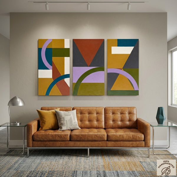 Geometric Abstract Paintings, Modern Paintings for Living Room, Multi Panel Canvas Art, Large Group Paintings,