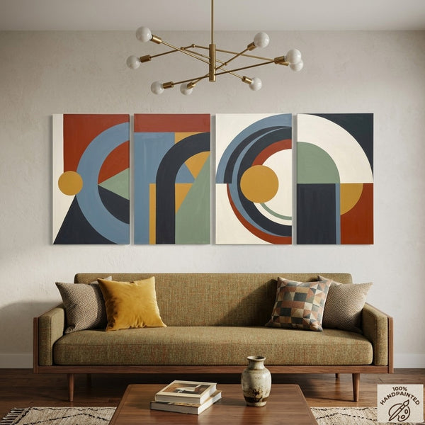 Geometric Modern Painting, Colorful Abstact Art, Original Canvas Wall Art for Living Room