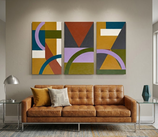 Geometric Abstract Paintings, Modern Paintings for Living Room, Multi Panel Canvas Art, Large Group Paintings,