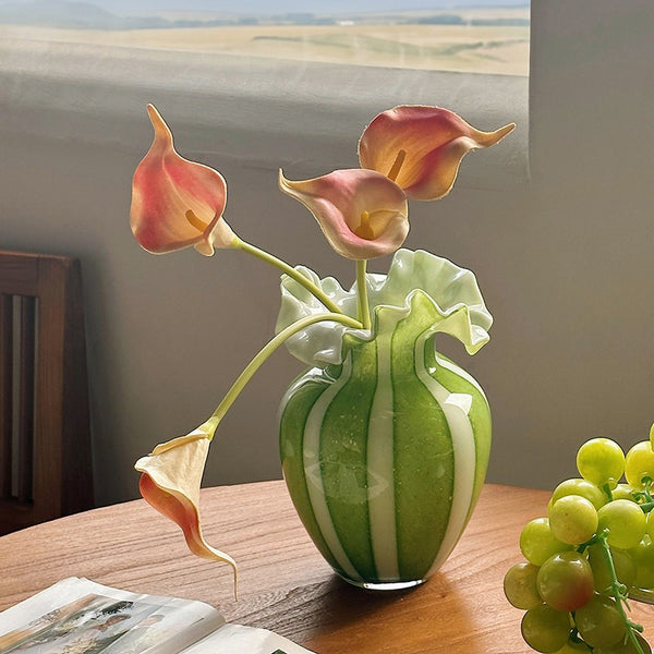 Modern Glass Flower Vases, Green Glass Flower Vases, Bud Vases, Water Holding Flower Vases, Handmade Flower Vases on Table-Paintingforhome