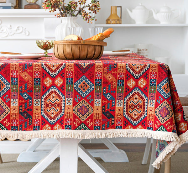 Bohemian Rectangular Tablecloth for Oval Table, Oriental Rectangular Table Covers for Coffee Table, Large Modern Linen Tablecloths-Paintingforhome