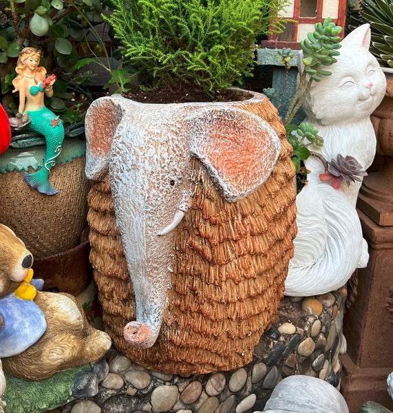 Large Elephant Flowerpot, Modern Animal Statue for Garden Ornaments, Animal Flower Pot, Resin Statue for Garden, Villa Outdoor Decor Gardening Ideas-Paintingforhome