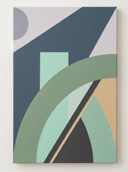 Extra Large Abstract Wall Art Paintings, Oversized Modern Canvas Art, Sage Green, Denim Blue Colors, Geometric Pattern Modern Artwork