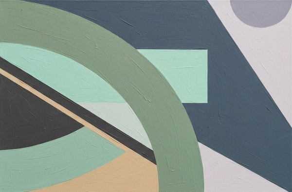 Extra Large Abstract Wall Art Paintings, Oversized Modern Canvas Art, Sage Green, Denim Blue Colors, Geometric Pattern Modern Artwork