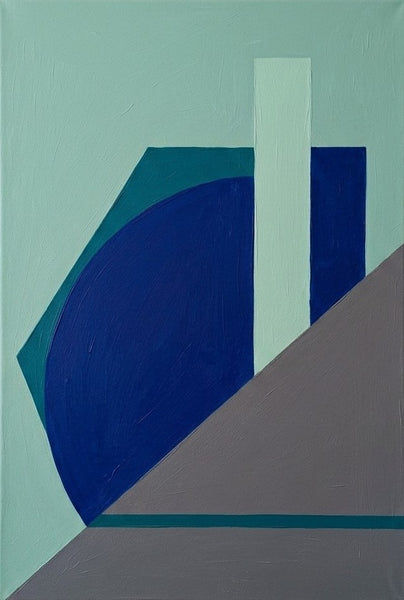 Mint Green, Klein Blue, Taupe Colors, Geometric Pattern Modern Artwork, Contemporary Abstract Paintings, Oversized Canvas Wall Art