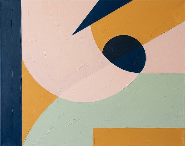 Contemporary Canvas Wall Art, Soft Pink, Mint Green, Mustard Yellow Colors, Geometric Pattern Abtract Artwork, Original Abstract Paintings