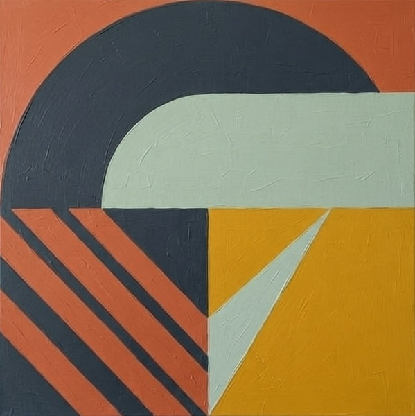 Simple Modern Contemporary Artwork, Orchre, Terracotta Color Geometric Pattern Original Paintings for Modernism Decor