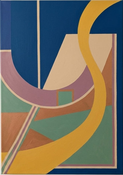 Large Geometric Pattern Abtract Art, Original Modern Canvas Paintings, Prussian Blue, Ginger Yellow, Sage Green Colors