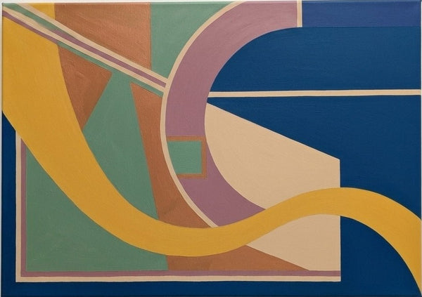 Large Geometric Pattern Abtract Art, Original Modern Canvas Paintings, Prussian Blue, Ginger Yellow, Sage Green Colors