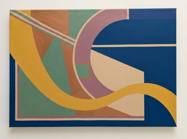 Large Geometric Pattern Abtract Art, Original Modern Canvas Paintings, Prussian Blue, Ginger Yellow, Sage Green Colors