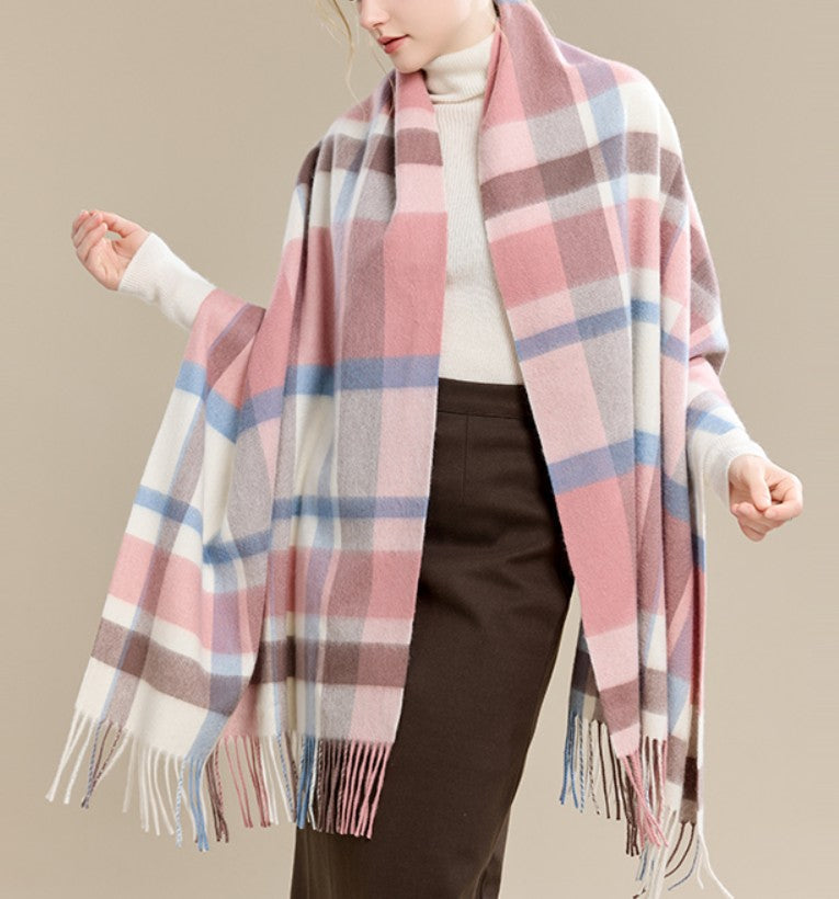 Warm Cape, Gifts for Her, Evening Wrap, Christmas Gift, Large Wool Scarf, Soft Wool Scarf for Women, Checkered Fashion Scarf, Winter Shawl, Elegant Shawl-Paintingforhome