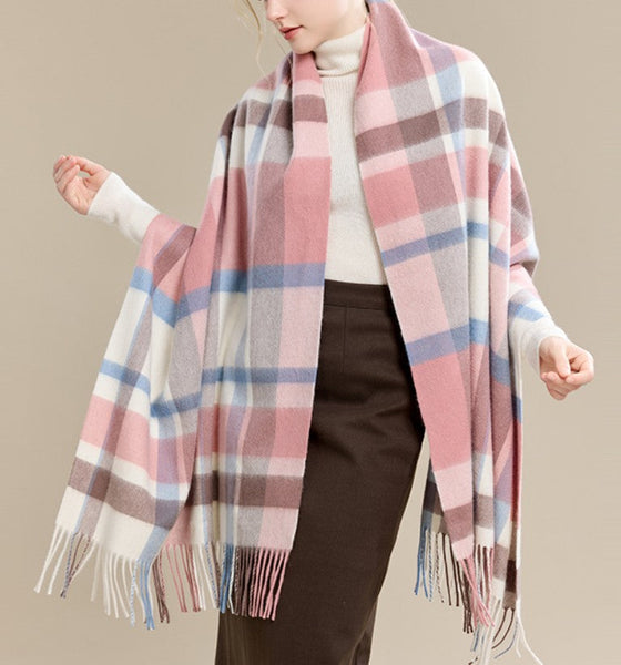 Warm Cape, Gifts for Her, Evening Wrap, Christmas Gift, Large Wool Scarf, Soft Wool Scarf for Women, Checkered Fashion Scarf, Winter Shawl, Elegant Shawl-Paintingforhome