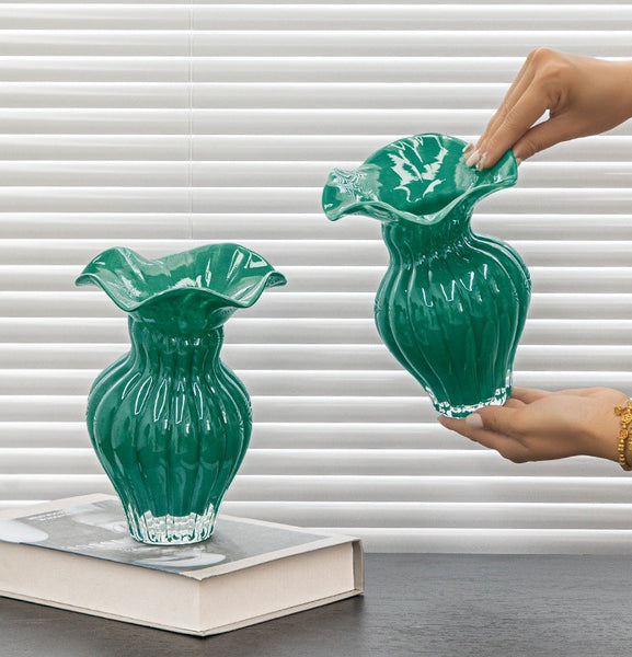 Unique Handmade Liuli Vases, Color Glaze Vase, Contemporary Vases for Modern Home Decor, Green Glass Bud Vases, Centerpiece Vases on Table-Paintingforhome