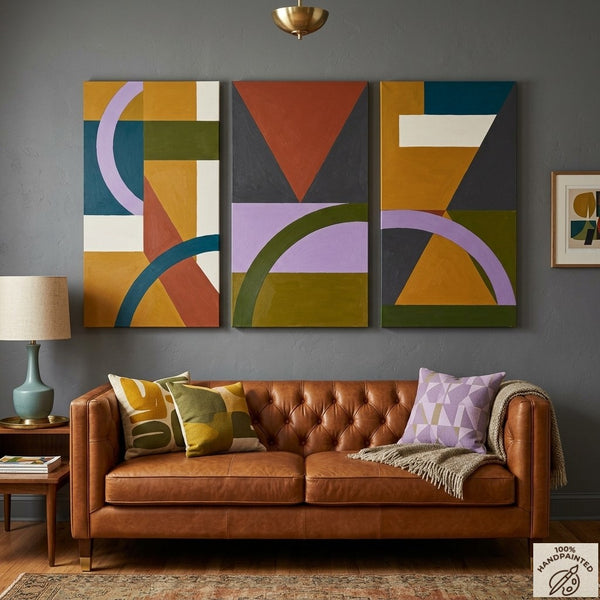 Geometric Abstract Paintings, Modern Paintings for Living Room, Multi Panel Canvas Art, Large Group Paintings,
