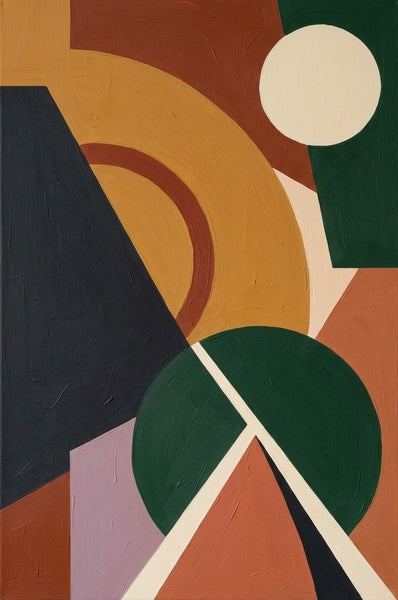 Living Room Wall Art Paintings, Oversized Modern Canvas Art, Yellow, Dark Green, Brown- Red, Earth Tones Geometric Abstract Artwork