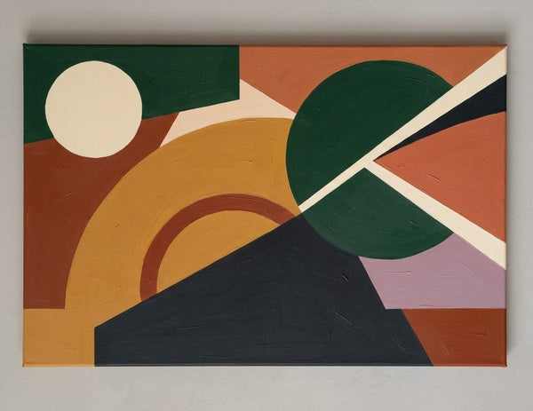 Living Room Wall Art Paintings, Oversized Modern Canvas Art, Yellow, Dark Green, Brown- Red, Earth Tones Geometric Abstract Artwork
