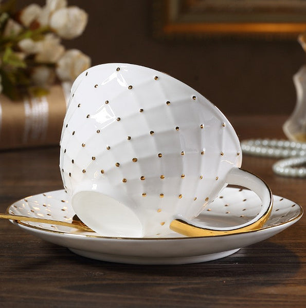 Elegant Ceramic Tea Cups, Unique Tea Cups and Saucers in Gift Box as Birthday Gift, Beautiful British Tea Cups, Creative Bone China Porcelain Tea Cup Set-Paintingforhome