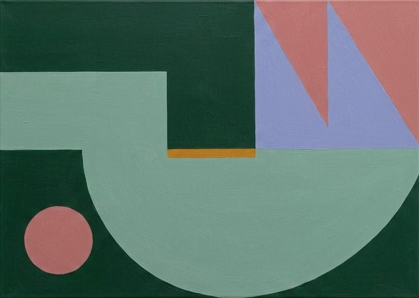 Contemporary Abstract Artwork, Dark Green, Mint Green, Lavender Gray Colors, Original Geometric Modern Paintings