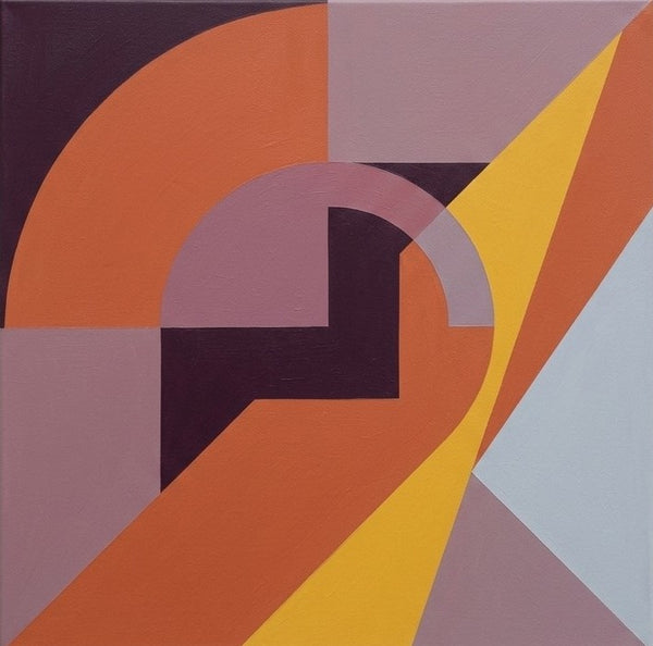 Original Contemporary Artwork, Mauve, Yellow, Terracotta Colors, Geometric Pattern Modern Paintings for Modernism Decor