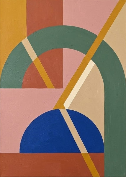 Sage Green, Dusty Pink, Klein Blue Colors, Geometric Pattern Abtract Art for Mid Century Modern Living Room, Original Canvas Paintings
