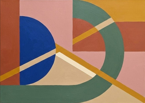 Sage Green, Dusty Pink, Klein Blue Colors, Geometric Pattern Abtract Art for Mid Century Modern Living Room, Original Canvas Paintings
