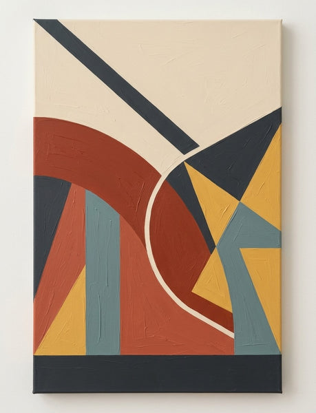 Abstract Wall Art Paintings, Oversized Modern Canvas Art, Brown- Red, Yellow, Black Color Geometric Pattern Abstract Artwork