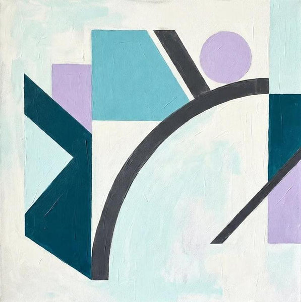 Modern Contemporary Artwork, Light Sky Blue, Deep Teal, Light Purple Colors Geometric Canvas Paintings for Bedroom