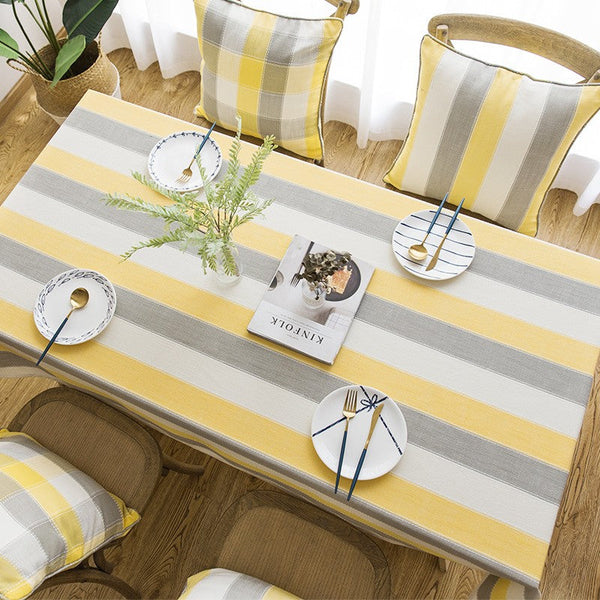 Yellow Stripe Cotton and Linen Tablecloths, Rectangular Tablecloth for Oval Table, Kitchen Rectangular Table Covers, Modern Table Cloths for Dining Room-Paintingforhome