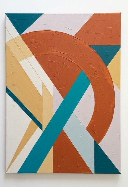 Modern Canvas Wall Art, Blue, Orange-Red, Yellow Geometric Pattern Abtract Art for Mid-Century Contemporary Living Room Decor