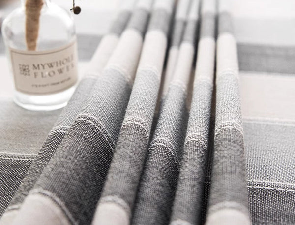 Gray Stripe Rectangular Tablecloth for Oval Table, Rectangular Table Covers for Coffee Table, Modern Table Cloths for Dining Room, Cotton and Linen Tablecloths-Paintingforhome