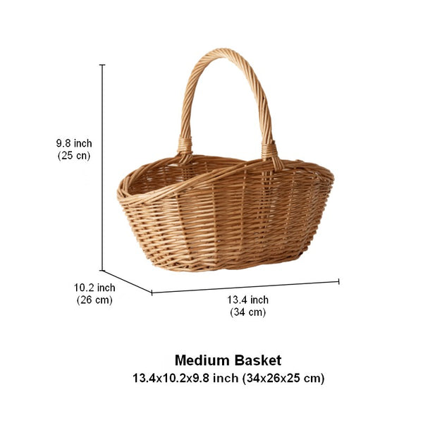 Natural Hand-woven Wicker Storage Basket, Large Picnic Food Basket with Handle, Lovely Willow Weaving Baskets for Vegetable, Natural Fruit Basket, Kitchen Storage Baskets-Paintingforhome