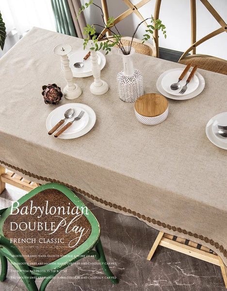 Cotton and Linen Tablecloth for Home Decoration, Large Rectangle Table Cover for Dining Room Table, Modern Table Cloth, Square Tablecloth for Round Table-Paintingforhome