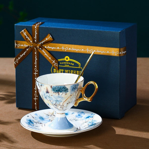 Porcelain Tea Cup Set and Saucer Set, British Tea Cup set, Ceramic Tea Cup and Saucer Set in Gift Box, Elegant Ceramic Coffee Cup with Saucer-Paintingforhome