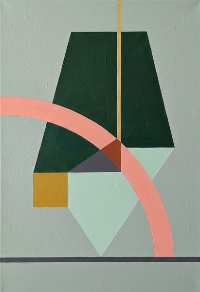 Original Abstract Paintings, Dark Green, Light Sega Green, Pinkish Coral Colors, Geometric Pattern Modern Canvas Artwork