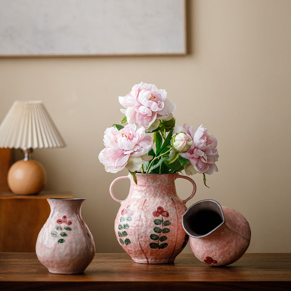 Rustic Pottery Flower Vases, Small Flower Vases on Table, Pink Bud Vases, Handmade Water Holding Flower Vases-Paintingforhome