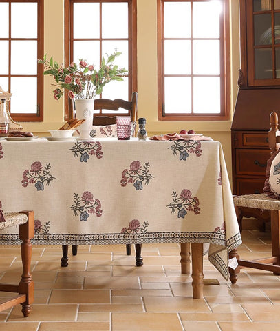 Beautiful Large Modern Tablecloth, Spring Flower Rustic Table Cover, Rectangle Tablecloth for Dining Table, Square Linen Tablecloth for Coffee Table-Paintingforhome