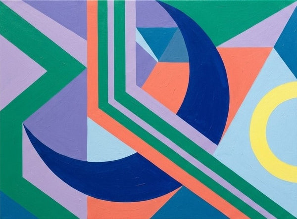 Large Abstract Paintings, Royal Blue, Light Purple, Emerald Green Colors, Geometric Contemporary Art for Bauhaus Modern Decor