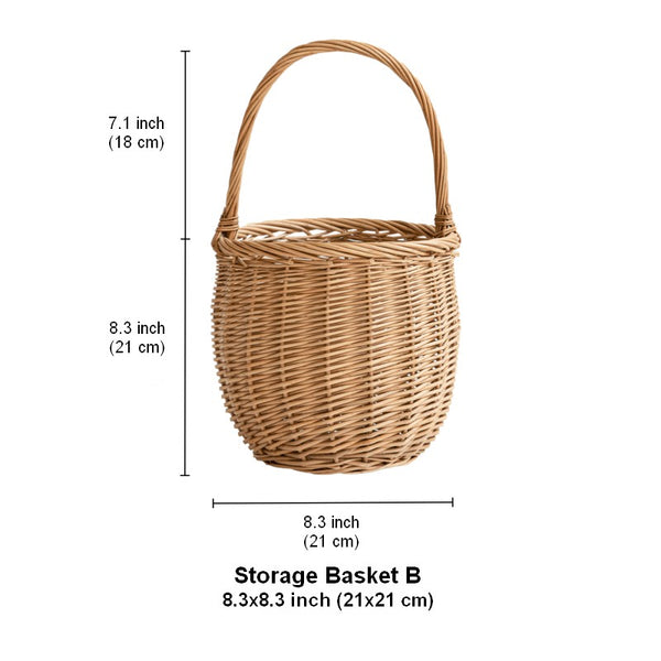 Wicker Storage Basket for Kitchen, Hand-woven Picnic Food Basket with Handle, Willow Weaving Baskets for Vegetable, Natural Fruit Basket, Storage Basket for Shelves-Paintingforhome