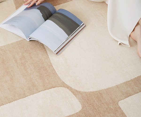 Unique Geometric Modern Rugs under Dining Room Table, Brown Modern Carpets for Office, Abstract Modern Rugs for Living Room, Contemporary Modern Rugs Next to Bed-Paintingforhome