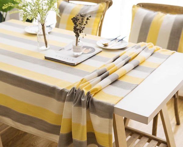 Yellow Stripe Cotton and Linen Tablecloths, Rectangular Tablecloth for Oval Table, Kitchen Rectangular Table Covers, Modern Table Cloths for Dining Room-Paintingforhome