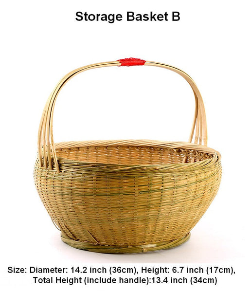 Natural Fruit Basket Lovely Bamboo Baskets for Vegetable, Kitchen Storage Baskets, Picnic Food Basket with Handle, Large Natural Hand-woven Bamboo Basket-Paintingforhome