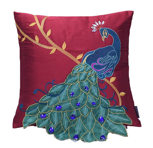 Embroider Peacock Cotton and linen Pillow Cover, Beautiful Decorative Throw Pillows, Decorative Sofa Pillows, Decorative Pillows for Couch-Paintingforhome