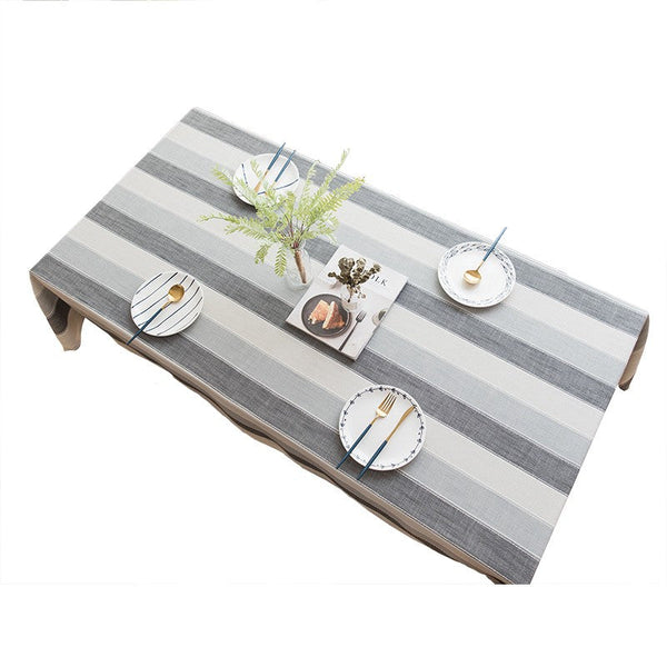 Gray Stripe Rectangular Tablecloth for Oval Table, Rectangular Table Covers for Coffee Table, Modern Table Cloths for Dining Room, Cotton and Linen Tablecloths-Paintingforhome