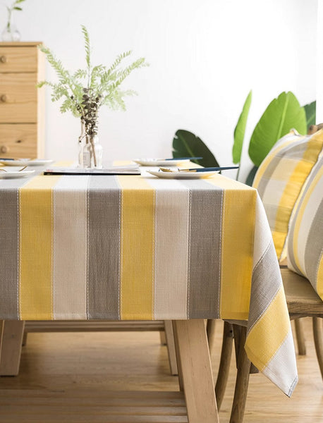 Kitchen Rectangular Table Covers, Yellow Stripe Cotton and Linen Tablecloths, Rectangular Tablecloth for Oval Table, Modern Table Cloths for Dining Room-Paintingforhome