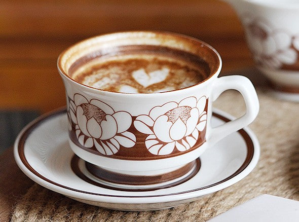 Elegant Ceramic Coffee Cups, Flower Porcelain Tea Cup Saucer Set, Beautiful British Tea Cups, Traditional English Tea Cup and Saucer-Paintingforhome