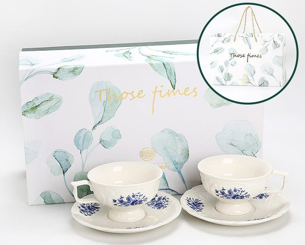 Vintage Tea Cup Set, Modern Ceramic Cup, Porcelain Coffee Saucer, Traditional Ceramic Tea Cup with Saucer, Afternoon Tea Saucer Set, Coffee Gift Box Set-Paintingforhome