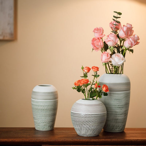 Centerpiece on Dining Table, Large Flower Vase on Table, Pottery Flower Vases Urn, Modern Bouquet Flower Vases, Handmade Water Holding Flower Vases-Paintingforhome